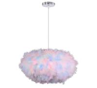 iDEGU 45 cm Oval Ceiling Light Pink Feather Pendant Light for Bedroom Living Room (Multi-Colour)