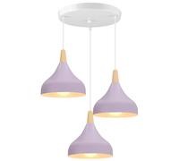 iDEGU Chandelier Pendant Light Retro 3 Lamps Modern Style Drop Hat Ceiling Light E27 Metal Wood Ceiling Lamp for Bedroom Dining Room Kitchen Diameter 20 cm (Purple, Round)