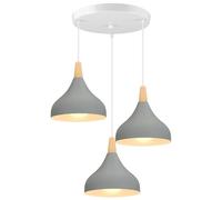 iDEGU Chandelier Pendant Light Retro 3 Lamps Modern Style Drop Hat Ceiling Light E27 Metal Wood Ceiling Lamp for Bedroom Dining Room Kitchen Diameter 20 cm (Grey, Round)