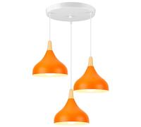 iDEGU Chandelier Pendant Light Retro 3 Lamps Modern Style Drop Hat Ceiling Light E27 Metal Wood Ceiling Lamp for Bedroom Dining Room Kitchen Diameter 20 cm (Orange, Round)