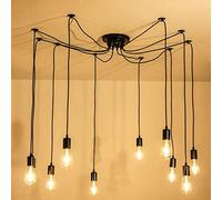 iDEGU Modern and Retro Pendant Light, 10 Arms DIY Spider Chandelier Creative Adjustable 150CM Vintage Ceiling Pendant Lamp Fixture with E27 Socket, Black (10 Lights)