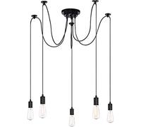 iDEGU Modern and Retro Pendant Light, 5 Arms DIY Spider Chandelier Creative Adjustable 150CM Vintage Ceiling Pendant Lamp Fixture with E27 Socket, Black (5 Lights)