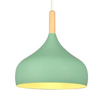 iDEGU Retro Pendant Ceiling Lights 24CM Modern Scandinavian Style Hanging Lampshade E27 Ceiling Light Fixture in Metal Wood Pendant Lamp for Bedroom, Dining Room, Kitchen, Living Room (Green)
