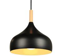 iDEGU Retro Pendant Ceiling Lights 24CM Modern Scandinavian Style Hanging Lampshade E27 Ceiling Light Fixture in Metal Wood Pendant Lamp for Bedroom, Dining Room, Kitchen, Living Room (Black)