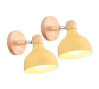 iDEGU Set of 2 Retro Interior Wall Light 15 cm Adjustable Wooden Metal E27 Industrial Spotlight LED Ceiling Light Vintage Wall Lighting for Living Room Bedroom Kitchen (Light Yellow)