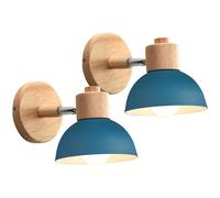iDEGU Set of 2 Retro Interior Wall Lights 15 cm Adjustable Wooden Metal Vintage E27 Industrial Light for Bedroom, Living Room, Hallway, Kitchen, Restaurant (Oxford Blue)