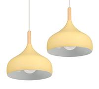 iDEGU Set of 2 Retro Pendant Ceiling Lights 24CM Modern Scandinavian Style Pendant Lampshade E27 Ceiling Light Fixture in Metal Wood Pendant Lamp for Dining Room Kitchen Living Room (Light Yellow)