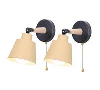 iDEGU Set of 2 Retro Vintage Wall Light E27 Industrial Wooden Metal Adjustable Interior Wall Lamp with Switch Modern for Bedroom Entrance Living Room (Light Yellow)