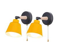 iDEGU Set of 2 Retro Vintage Wall Sconces E27 Industrial Ceiling Light in Wood and Metal Adjustable Interior Wall Lamp with Switch Modern for Bedroom Entrance Living Room (Yellow)