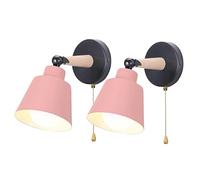 iDEGU Set of 2 Retro Vintage Wall Sconces E27 Industrial Ceiling Light Wood and Metal Adjustable Interior Wall Lamp with Switch Modern Light for Bedroom Entrance Living Room (Pink)