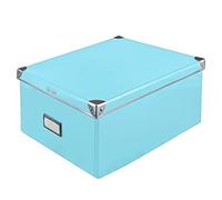 Idena 11009 Storage Box Made of Solid Cardboard, Lid with Reinforced Metal Edges, All-Purpose Box in Turquoise with Labelling Field, for Order in The Home, Office and Study