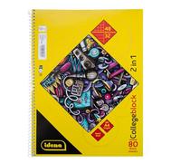 Idena 11181 College Notepad 2-in-1 with 48 Sheets Squared and 32 Sheets Ruled in DIN A4, Spiral Bound Pad, 80 Sheets with 70 g/m², 4-Hole Punched and Perforated