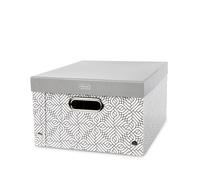 Idena 11196 Storage Box with Lid and Metal Handles, Storage Basket Made of Solid Cardboard, Approx. 37.5 x 28 x 18 cm, Grey Patterned