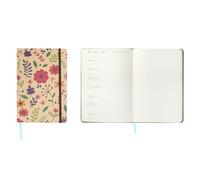 Idena 12070 Pocket Diary 2026 in Format 9 x 14 cm, 1 Week on 1 Page, Diary in Light Brown with Flower Motif, Elastic Band, Inner Pocket and Bookmark