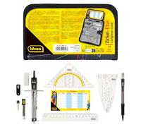 Idena 20066 - Compass in Case, 11 Pieces, with Set Square, Ruler, Replacement Leads for the Compass, Mechanical Pencil & Replacement Leads, Timetable, Eraser & Sharpener