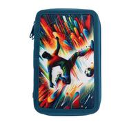 Idena 20181 Triple Pencil Case with 3 Zip Compartments Football Design Filled Pencil Case with 47 Pieces