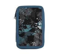 Idena 20182 Triple Pencil Case with 3 Zip Compartments, Abstract Design, Filled Pencil Case with 47 Pieces