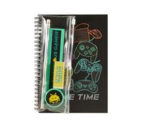 Idena 20186 Notebook A5 with Writing Set, Gaming Design, Spiral Notepad with 120 Pages Squared, 80 g/m²