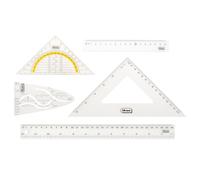Idena 22923 Geometry Set 6 Pieces with 2 Rulers, Drawing Triangle, Parabola, Geo Triangle and Filing Storage Folder, Transparent, Plastic