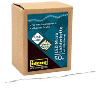 Idena 30257 LED Micro Fairy Lights with 50 LEDs in Warm White and USB Plug, Approx. 2.75 m Long, for Indoor Use, Parties, Christmas, Decoration, Wedding, Mood Light and Crafts