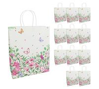 Idena 30404-12 Gift Bags, Pack of 12, Gift Bags in the Size 26 x 13 x 32 cm, Paper Bags with Pink Flowers and Butterflies