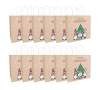 Idena 30512-12 Gift Bags Merry Christmas, Pack of 12, Gift Bags in the Size 28 x 28 x 15 cm, Paper Bags Christmas, Gnome with Christmas Tree