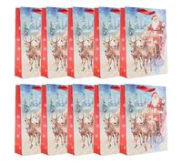 Idena 30515-10 Christmas Gift Bags, Pack of 10, Gift Bags in the Size 25 x 34 x 9 cm, Paper Bags, Santa on the Sleigh and Reindeer