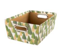 Idena 31493 Storage Box Made of Solid Cardboard Storage Basket with Metal Handles, Box with Christmas Tree Motif, Approx. 33 x 22.9 x 12.7 cm