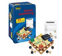 Idena 40216 40216 game collection with 99 playing options, in tin box, including various board and dice games, game instructions, for 2 to 8 players from 6 years