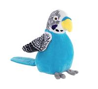 Idena 40359 Budgies in Blue, Approx. 18 cm, Plush Toy Speaks Everything in Funny Voice and Moves the Wings, Battery Operated