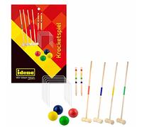 Idena 40609 40609 Wooden Croquet Game with Bats, Balls, Metal Gates and Target Marking Sticks in Practical Carry Net Entertaining Leisure Game for Garden and Park Wood Colour