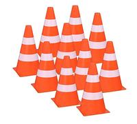 Idena 40621 - Pack of 10 Plastic Warning Orange with White Stripes, Approx. 15.5 cm high, Stackable, Traffic Cones for Sports, Leisure, Slalom, Football and Clubs, 15,5 x 9,8 cm