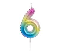 Idena 50076 Number Candle 6, Rainbow Metallic, Birthday Candle Made of Paraffin Wax, Food-Safe, Size Number Approx. 6 x 4 x 1 cm, Length Spike Approx. 2.5 cm