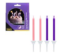 Idena 50105 Party Candles Pack of 12 in Purple and Pink with Colourful Flame, Birthday Candles Made of Paraffin Wax, Food-Safe, Approx. 6 cm, Includes 12 Holders Approx. 2.2 cm