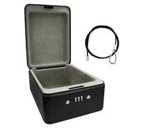 Idena 50119 Steel Security Box Black Safe with Combination Lock and Security Cable, Approx. 20 x 15 x 6.5 cm
