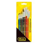 Idena 60103 School Brush Set with 6 Round Brushes and 4 Bristle Brushes, Varnished Set of 10