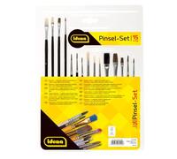 Idena 60109 - Brush Set, 15 Pieces, Various Types, Bristle Brush, Round Brush and Watercolour Brush