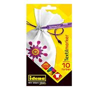 Idena 61044 Textile Marker for Light Fabrics, 10 Textile Pens in Bright Colours, Ideal for T-Shirts, Fabric Bags and Various Materials