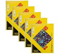 Idena 90212-5 Pieces College Notepad, 2-in-1, Each with 48 Sheets Squared and 32 Sheets Ruled in DIN A4, Notebook with Spiral Binding, 80 Sheets of 70 g/m², 4-Hole Punched and Perforated