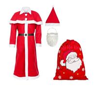 Idena 90484 Santa Claus Costume 6-Piece Christmas Costume with Coat in Universal Size, Beard, Hat, Cape, Belt and Christmas Sack 50 x 70 cm