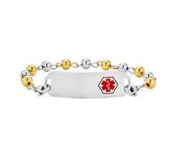 Identification Medical ID Bracelet Blank Ball Bead Link Chain For Women Gold 2 Tone Stainless Steel 7.5 Inch
