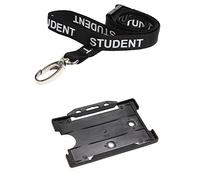 Identity-Plus: Black Pre-Printed Student Lanyard with Black Landscape Card Holder (50)