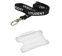 Identity-Plus: Black Pre-Printed Student Lanyard with Clear Landscape Card Holder (100)