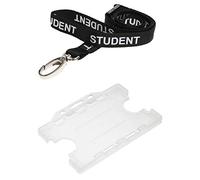 Identity-Plus: Black Pre-Printed Student Lanyard with Dual Double Sided Landscape Card Holder (Clear)