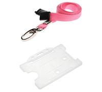 Identity-Plus: Pink Lobster Clip Safety Breakaway Lanyard with Clear Landscape ID Card Holder (25)
