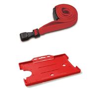 Identity-Plus: Red Neck Lanyard (Plastic J Clip, Tubular Material, Safety Breakaway) with Red Single Sided Landscape ID Card Holder (1)