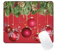 Identiy Christmas Small Mouse Pad, Christmas Balls Fir Tree Branches Gaming Desk Mat for Keyboard and Mouse, Non-Slip Rubber Base Stitched Edges Desk Pad for Computer Laptop Home Office 9.4"x7.9"