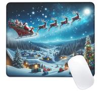 Identiy Christmas Small Mouse Pad, Christmas Eve and Santa Claus Gaming Desk Mat for Keyboard and Mouse, Non-Slip Rubber Base Stitched Edges Small Desk Pad for Computer Laptop Home Office 9.4"x7.9"