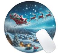 Identiy Christmas Small Mouse Pad, Christmas Eve and Santa Claus Round Gaming Desk Mat for Keyboard and Mouse, Non-Slip Rubber Base Stitched Edges Desk Pad for Computer Laptop Home Office 8.6"x8.6"