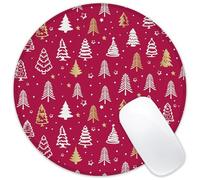 Identiy Christmas Small Mouse Pad, Red and Gold Christmas Tree Round Gaming Desk Mat for Keyboard and Mouse, Non-Slip Rubber Base Stitched Edges Desk Pad for Computer Laptop Home Office 8.6"x8.6"